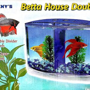 Mini Betta / Fighter Fish Tank with 2 compartments ( Artificial Plants Included ) Colors May Vary - Central Fish Aquarium .Size: 20x10x15cm